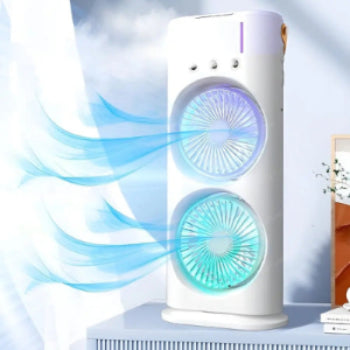 Portable Mini Double Fan Air Cooler With Mist Humidifier And Led Lighting meesamart