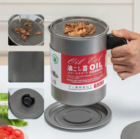 (1.4 L) – Oil Storage And Filtration Stainless Steel With Lid | Oil Filter Pot With Handle For Kitchen